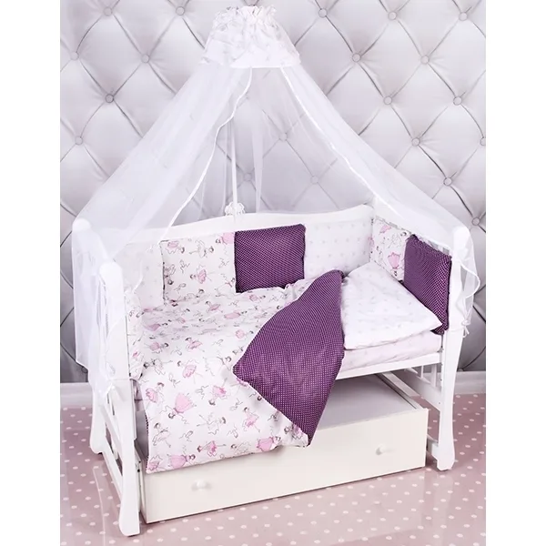 Комплект в кроватку AmaroBaby Амели, 4 предмета, бязь, Вишня - Белый — главный ракурс