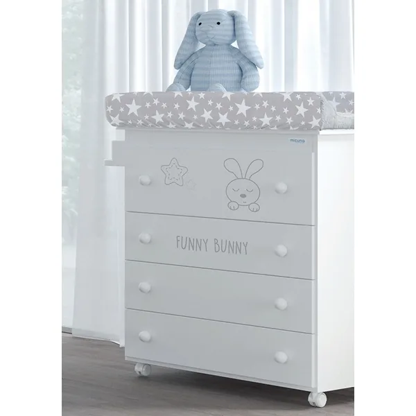 Пеленальный комод Micuna Funny Bunny с ванночкой, White — главный ракурс