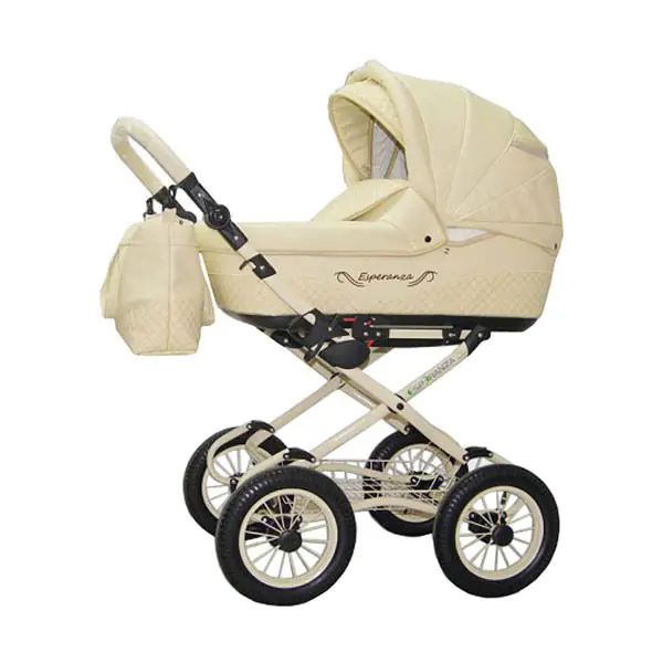 Детская коляска Esperanza Classic Leatherette 3 в 1 кожа Цвет рамы - Бежевый Маленькие колеса — главный ракурс