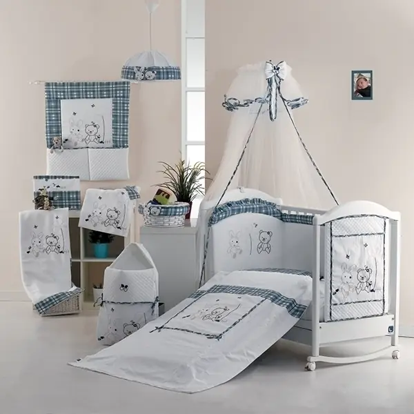 Постельный комплект в кроватку Roman Baby Country, 5 предметов, indaco — главный ракурс