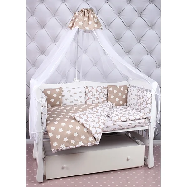 Бортик в кроватку AmaroBaby Soft, 12 подушек, бязь, Коричневый, Бязь — главный ракурс