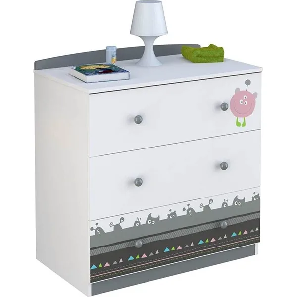 Детский комод Polini Basic Монстрики, Белый-серый — главный ракурс