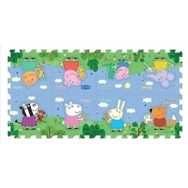 Коврик-пазл Росмэн Peppa Pig Пеппа и Друзья, 8 сегментов, 126 х 62 х 1 см, арт. 30130 — фото 2