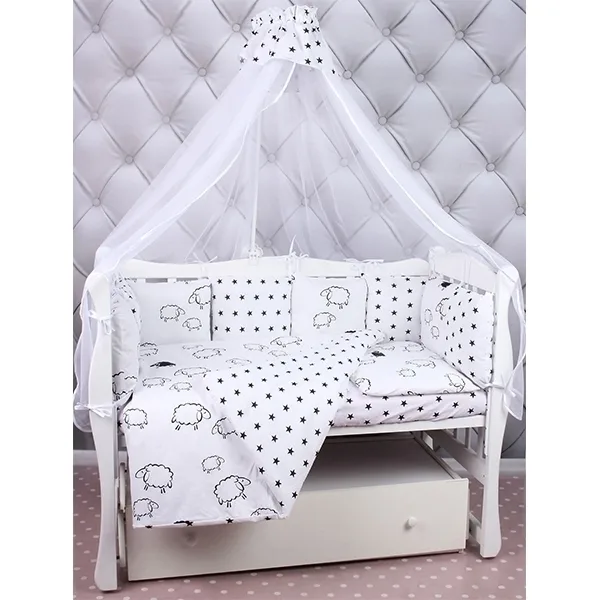 Универсальный комплект постели в кроватку AmaroBaby Home Elite, 19 предметов, Черный - Белый — главный ракурс