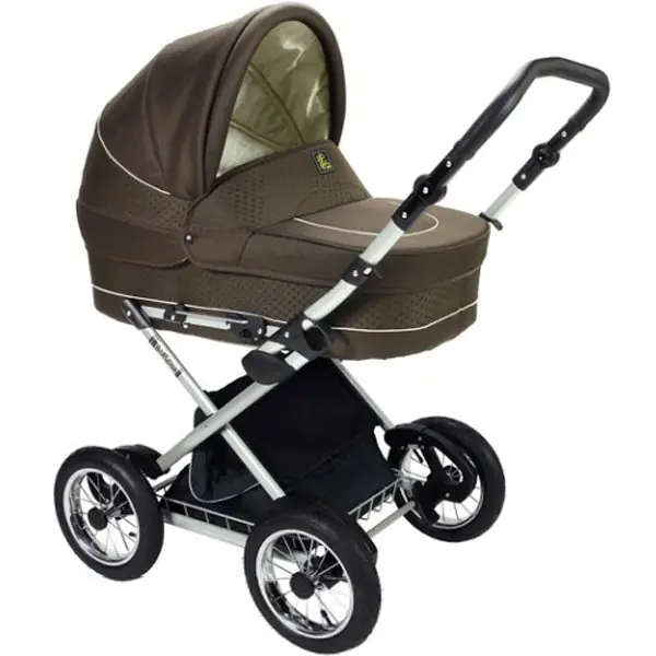 Детская коляска Jedo Classic Bartatina Alu EX 2 в 1, экокожа, пружинная амортизация, серебряное шасси — главный ракурс