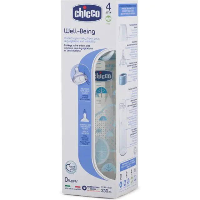 Бутылочка Chicco Well-Being Boy / Girl Чико Велл-Биинг Бой / Герл 330 мл, 4 мес.+, сил. соска, РР — фото 4