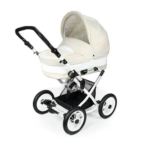 Детская коляска Jedo Classic Bartatina Alu Plus LC 2 в 1, стразы, амортизация на ремнях, белое шасси — главный ракурс
