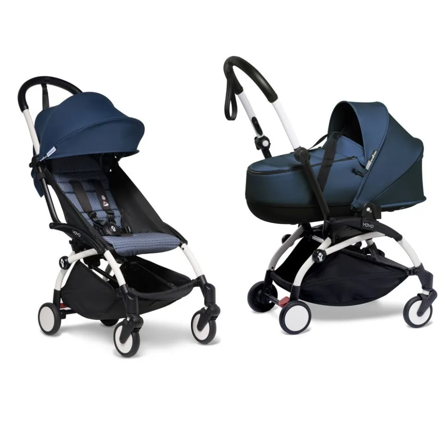 Детская коляска Babyzen Yoyo 2 Bassinet 2 в 1 на белой раме, Air France Blue — главный ракурс