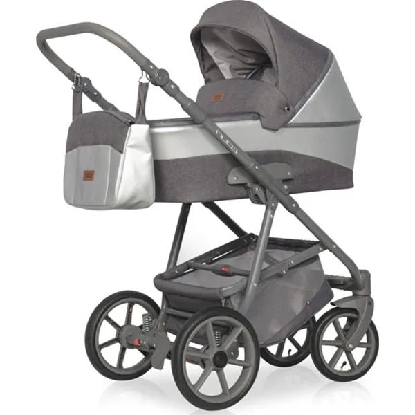 Детская коляска Riko Basic Colin 2 в 1, экокожа, 01 Серый - Розовый — главный ракурс