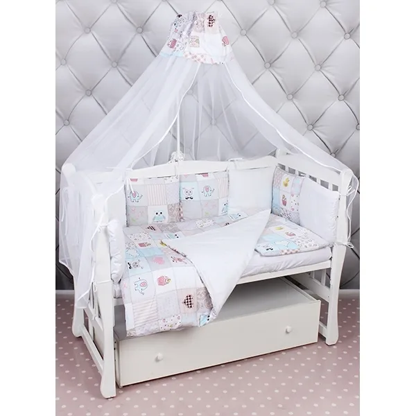 Комплект Premium в кроватку AmaroBaby Нежность, 18 предметов (6+12 бортиков), сатин, Сатин, Розовый — главный ракурс