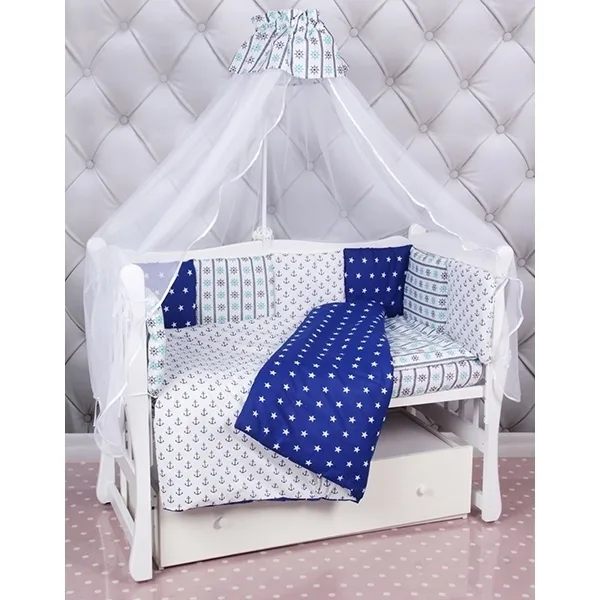 Комплект в кроватку AmaroBaby Бриз, 4 предмета, бязь, Синий - Белый — главный ракурс