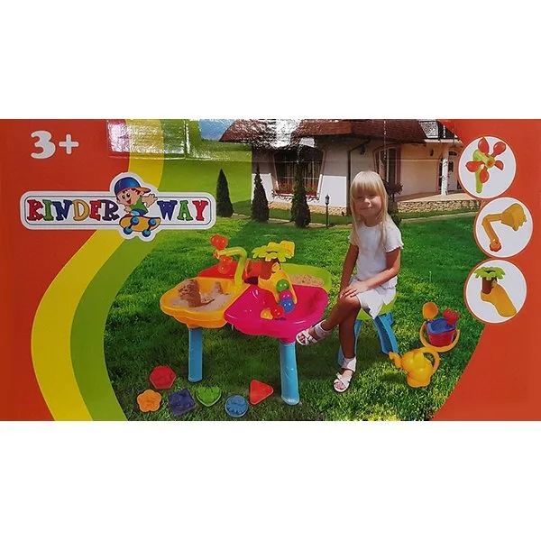 Набор для песка RT Kinderway стол, стул, ведерко, сито, лопатка, грабли, пасочки арт. 01-121 — фото 2