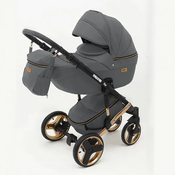 Детская коляска Ray Ultra Miedz 3 в 1, 2 графитовая кожа — главный ракурс