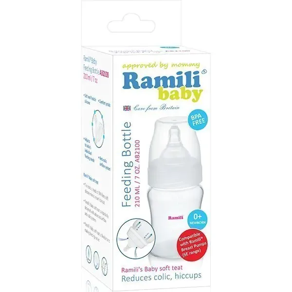 Противоколиковая бутылочка для кормления Ramili Baby AB2100 (210 мл., 0+, слабый поток) — фото 2