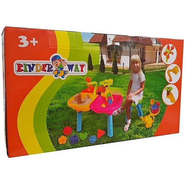 Набор для песка RT Kinderway стол, стул, ведерко, сито, лопатка, грабли, пасочки арт. 01-121 — фото 3