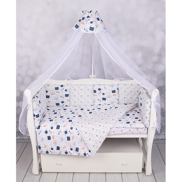 Комплект постели WB Premium в кроватку AmaroBaby Космос, 15 предметов, бязь — фото 6
