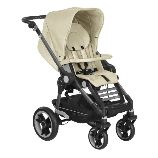 Детская прогулочная коляска Teutonia BeYou V4 Elite Pearl WHL3, 6050 Seashell бежевый эко-кожа шасси Titanium с ручным тормозом — главный ракурс