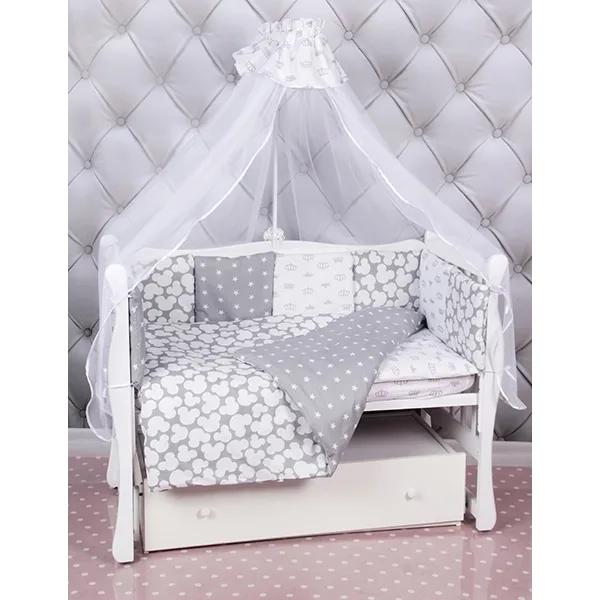 Комплект Premium в кроватку AmaroBaby Silver, 18 предметов (6+12 бортиков), бязь, Серый, Бязь — главный ракурс