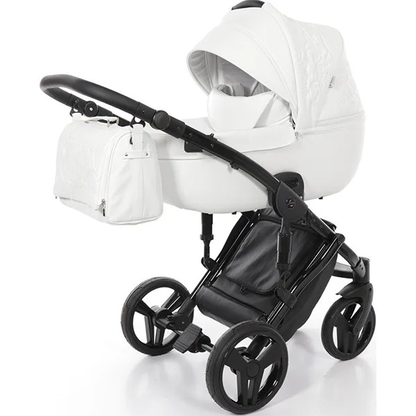 Детская коляска Junama Enzo 2 в 1, экокожа, JME-01 белая кожа — главный ракурс