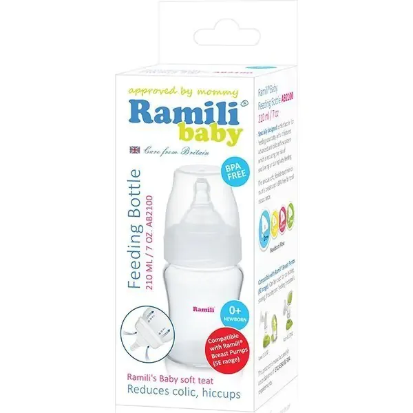 Противоколиковая бутылочка для кормления Ramili Baby AB2100 (210 мл., 0+, слабый поток) — фото 3