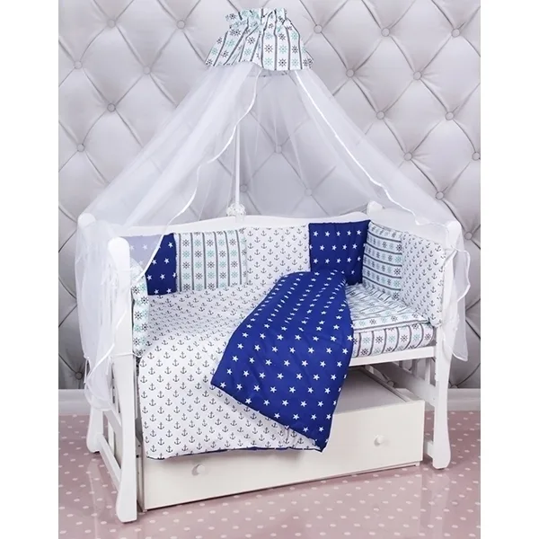Комплект постели в кроватку AmaroBaby Бриз, 18 предметов, Синий - Белый — главный ракурс