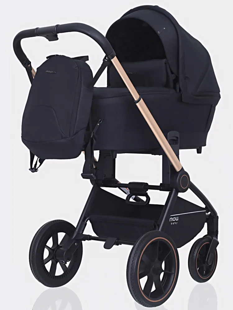 Детская коляска Mowbaby Zoom PU 2 в 1 на золотой раме, beige — главный ракурс