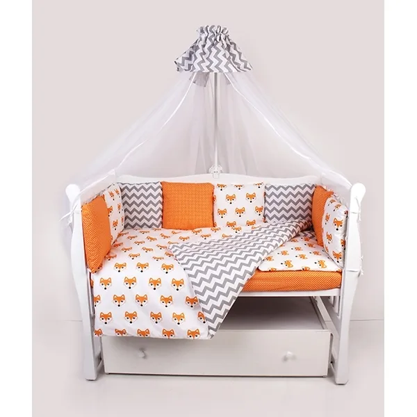 Комплект Premium в кроватку AmaroBaby Lucky, 19 предметов (7+12 бортиков), поплин/бязь, Оранжевый, Поплин - Бязь — главный ракурс