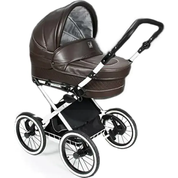 Детская коляска Jedo Classic Bartatina Elegance Alu Plus EX 2 в 1, экокожа, амортизация на ремнях, бежевое шасси — главный ракурс