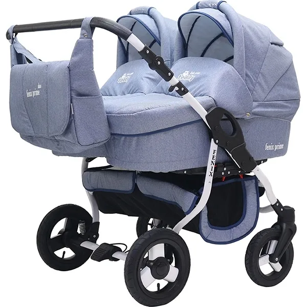Детская коляска для двойни BartPlast Fenix Duo Prime 2 в 1, 01 Темно-Синий — главный ракурс