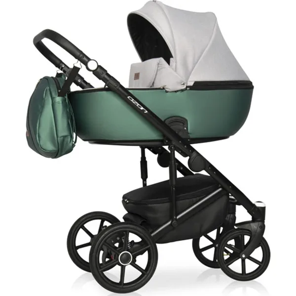 Детская коляска Riko Basic Ozon Shine 3 в 1, экокожа, 01 Розовый - Серый — главный ракурс