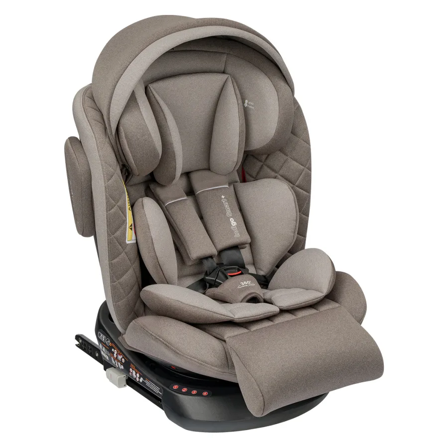 Детское автокресло Indigo Smart+ Isofix, капюшон, подножка, Бежевый+Коричневый — главный ракурс