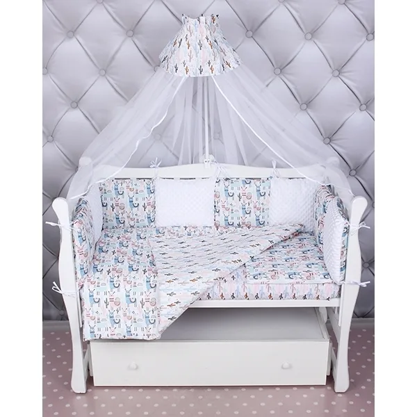 Бортик WB в кроватку AmaroBaby Ламы, 12 подушек, Розовый — главный ракурс