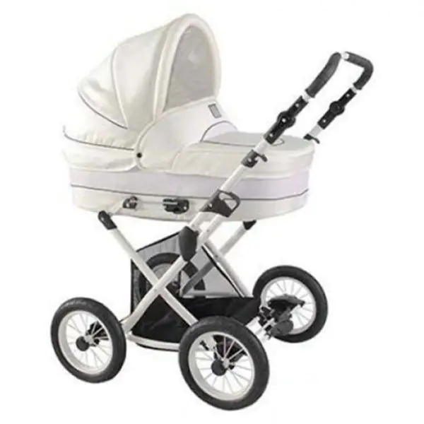 Детская коляска Jedo Classic Bartatina Alu EX 2 в 1, экокожа, пружинная амортизация, белое шасси — главный ракурс