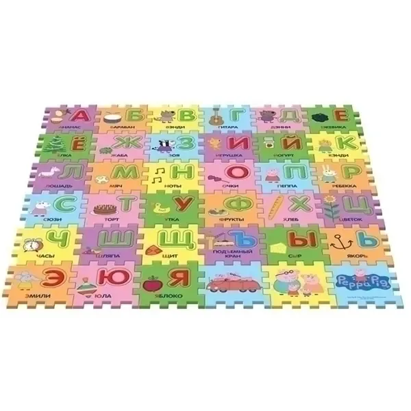 Коврик-пазл Росмэн Peppa Pig Учим Азбуку с Пеппой, 36 сегментов, 90 х 90 х 1 см, арт. 30128 — фото 2