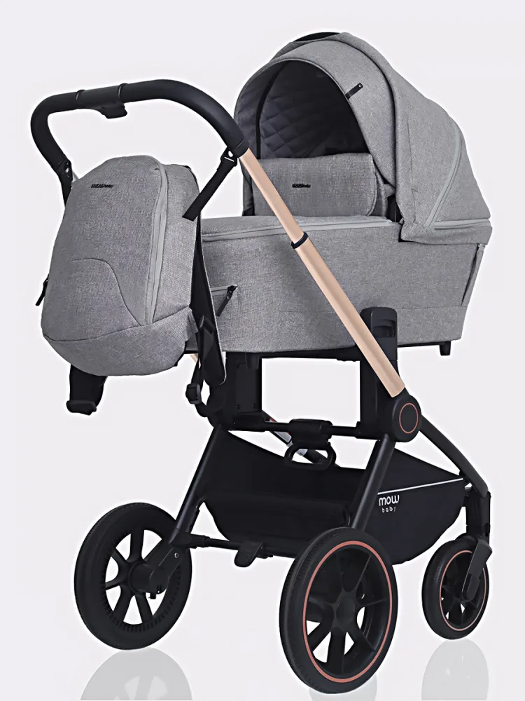Детская коляска Mowbaby Zoom PU 3 в 1 на золотой раме, Beige — главный ракурс