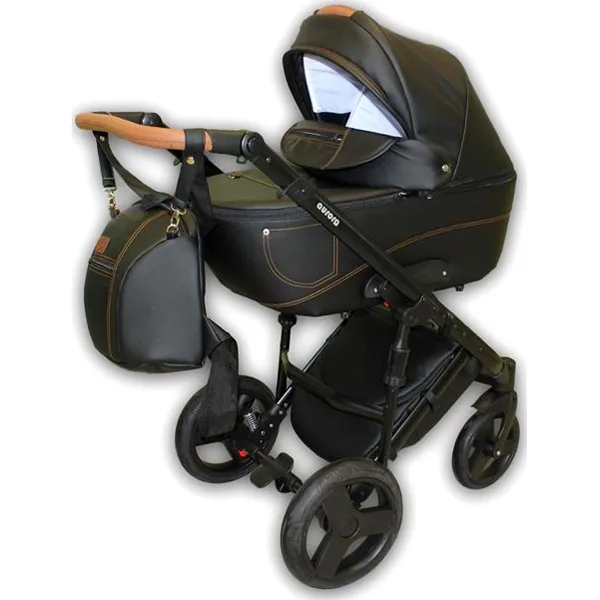 Детская коляска Effole Aurora 100% Ecco 2 в 1, экокожа, Бежевый-Красный — главный ракурс