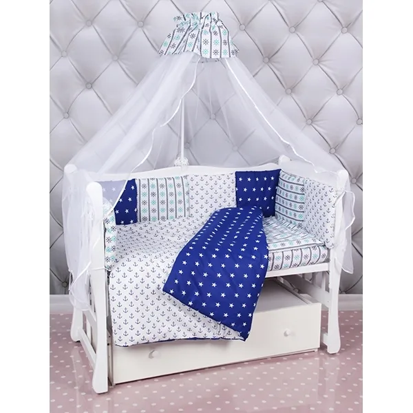 Бортик в кроватку AmaroBaby Бриз, 12 подушек, Синий — главный ракурс