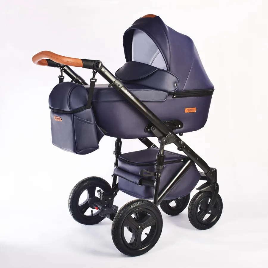 Детская коляска Nastella Martin 3 в 1, 100% экокожа, Cherry — главный ракурс