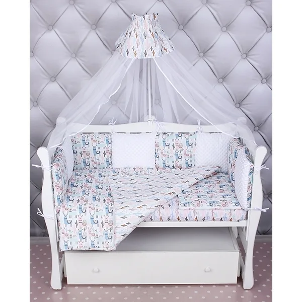 Комплект постели WB Premium в кроватку AmaroBaby Ламы, 18 предметов, Розовый — главный ракурс
