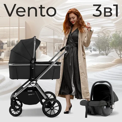 Детская коляска Sweet Baby Vento 3 в 1, Silver Black — главный ракурс