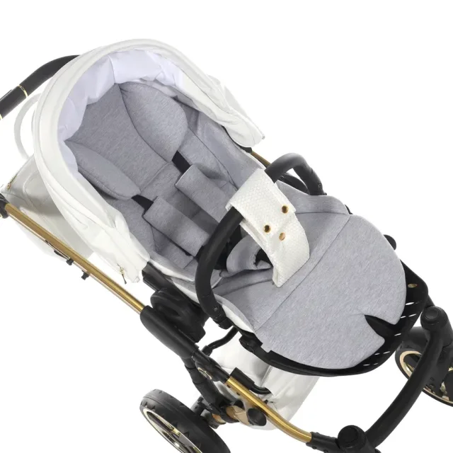 Детская коляска Junama Diamond Mirror Satin V2 3 в 1 на золотой раме — фото 29