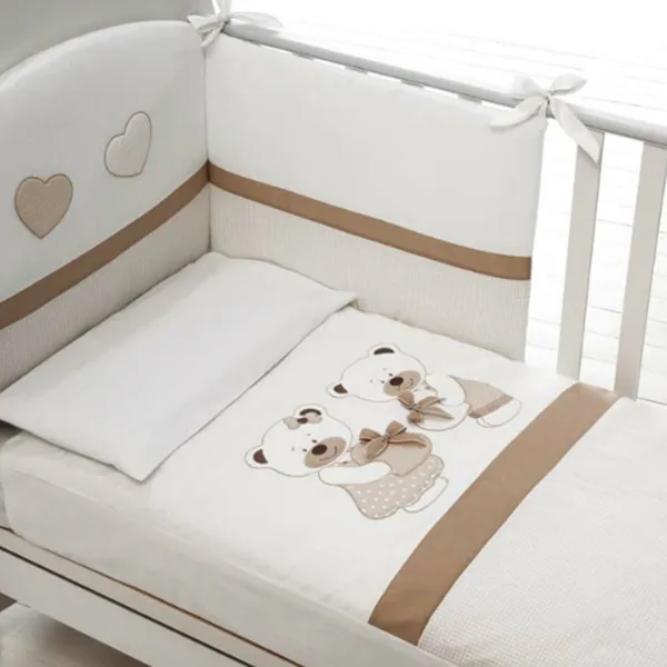 Комплект постели в кроватку Baby Expert Bon Bon, 4 предмета, Белый - Серо-бежевый — главный ракурс