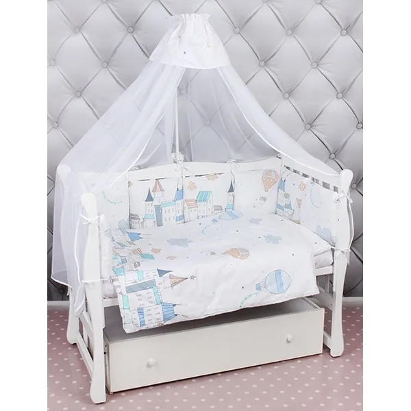 Комплект Premium в кроватку AmaroBaby Фантазия, 18 предметов (6+12 бортиков), сатин, Сатин, Белый — главный ракурс