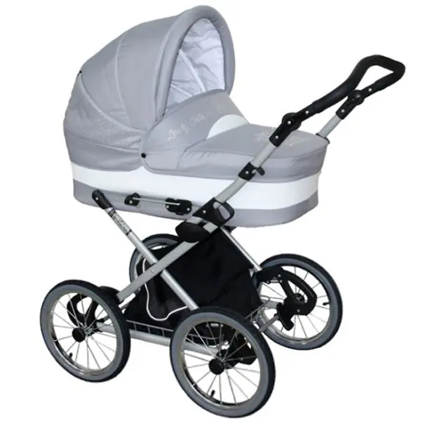 Детская коляска Jedo Classic Bartatina Elegance Alu Plus LC 2 в 1, стразы, амортизация на ремнях, серебряное шасси — главный ракурс