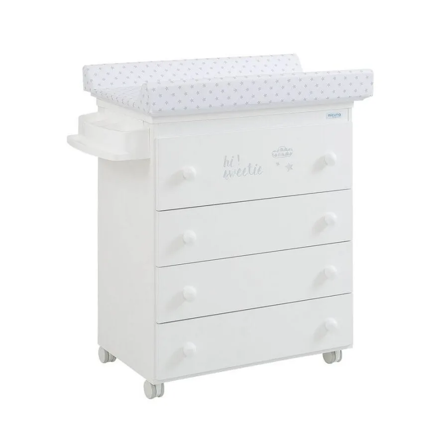Детский пеленальный комод Micuna Koala B-947, white/матрасик grey stars — главный ракурс