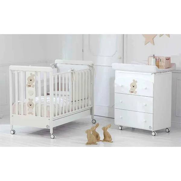 Комплект Baby Expert Trotto & Lina: детская кровать + пеленальный комод с ванночкой, Белый - Серо-бежевый — главный ракурс