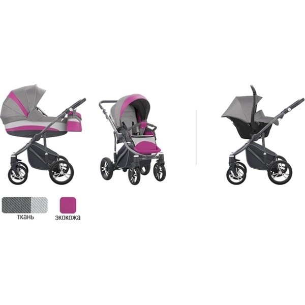 Детская коляска Bebetto Murano Colours 3 в 1, ткань+эко-кожа - Фото