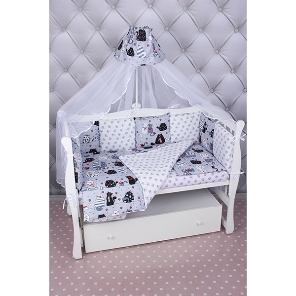 Комплект постели WB Premium в кроватку AmaroBaby Котики, 15 предметов, бязь фото 1