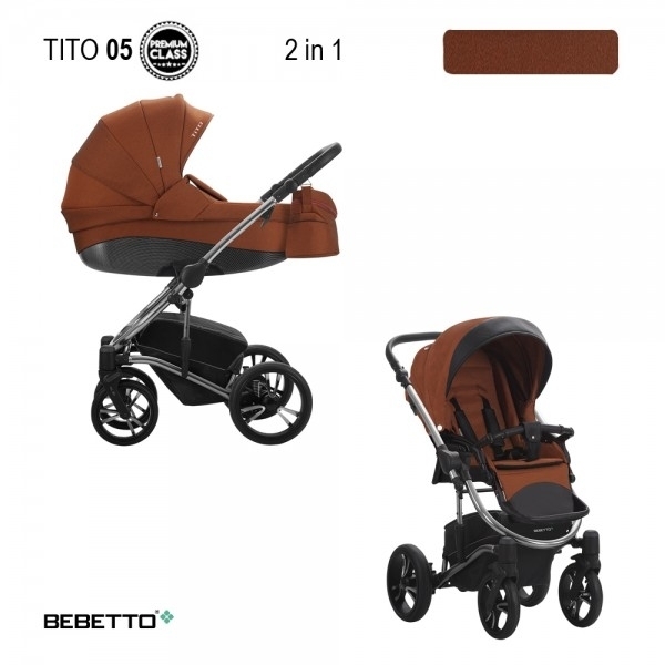 Детская коляска Bebetto Tito Premium Class 2 в 1, ткань+эко-кожа - Фото