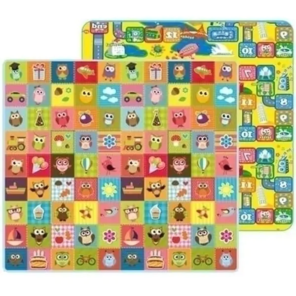 Двусторонний развивающий коврик Mambobaby Совята + Город, 200 х 180 х 1 см, арт. 015ТМ — как выглядит в жизни